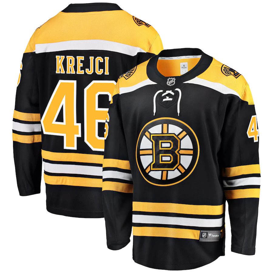 Men Boston Bruins 46 David Krejci Fanatics Branded Black Home Breakaway Player NHL Jersey